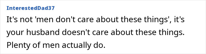 Screenshot of online comment discussing husband&rsquo;s reaction and caring in relationship, reflecting wife hurt and online opinions.