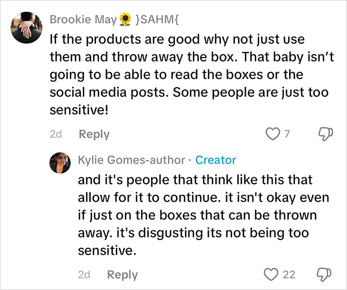 Social media users debate Frida Mom's inappropriate marketing and its impact on sensitive audiences.