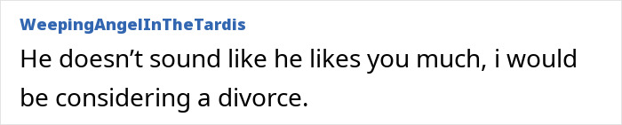 Screenshot of an online comment about wife hurt by husband&rsquo;s reaction to her wedding look, suggesting divorce discussion.