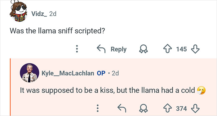 Kyle MacLachlan answers a fan question about a scripted llama moment from Twin Peaks with a humorous reply.
