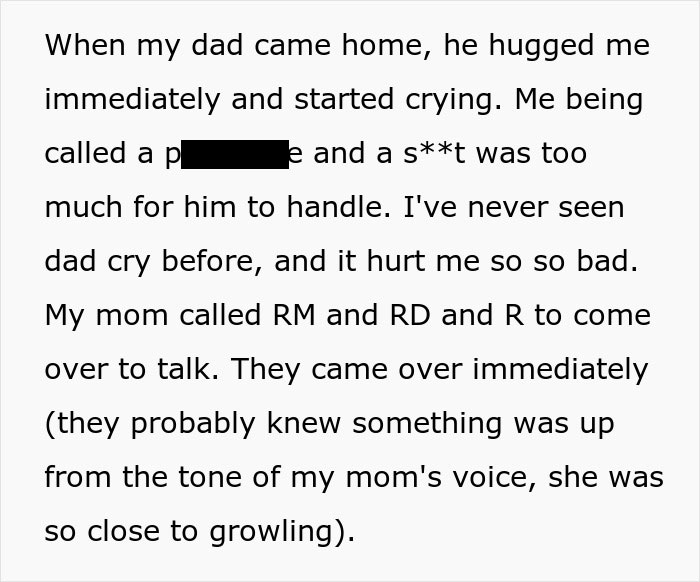 Text excerpt showing a woman stunned as roommate&rsquo;s parents use spare key to enter and act like babysitters.