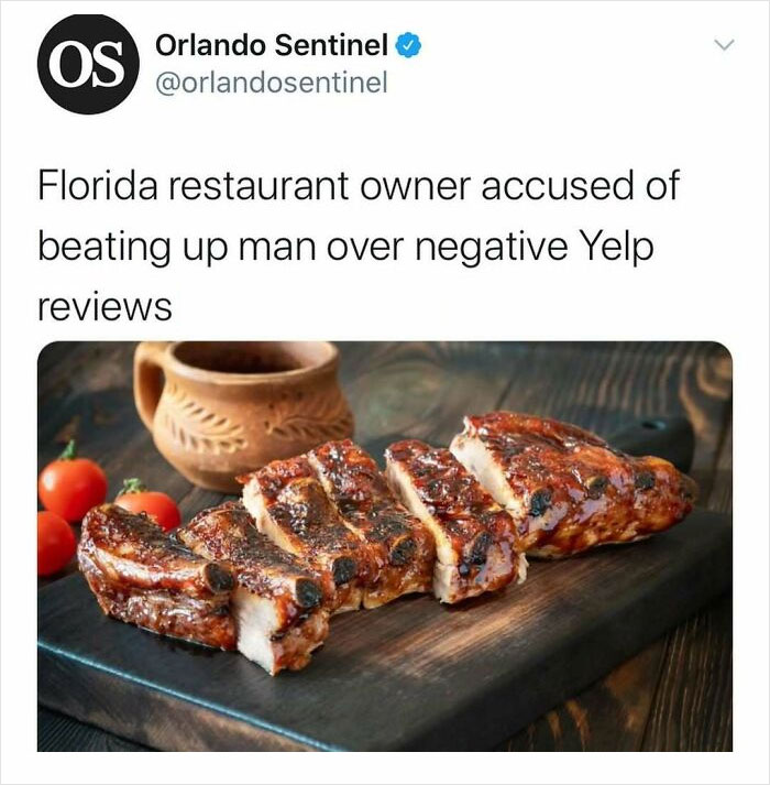 Florida restaurant owner accused of a*****t over negative Yelp reviews, illustrating unhinged news headlines in America.