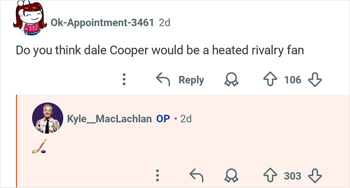 Screenshot of Kyle MacLachlan from Twin Peaks responding to a fan question about Dale Cooper’s rivalry.