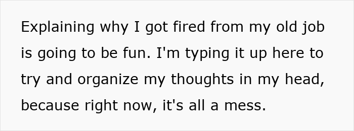 Man reflecting on getting fired over crude drawing while sharing his thoughts in a candid and personal message.