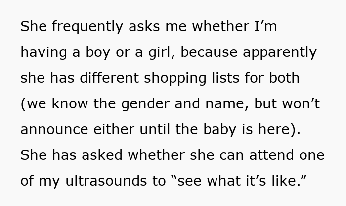 Alt text: Text about dad's GF baby fever mentioning shopping lists and attending ultrasounds causing daughter to feel horrified.