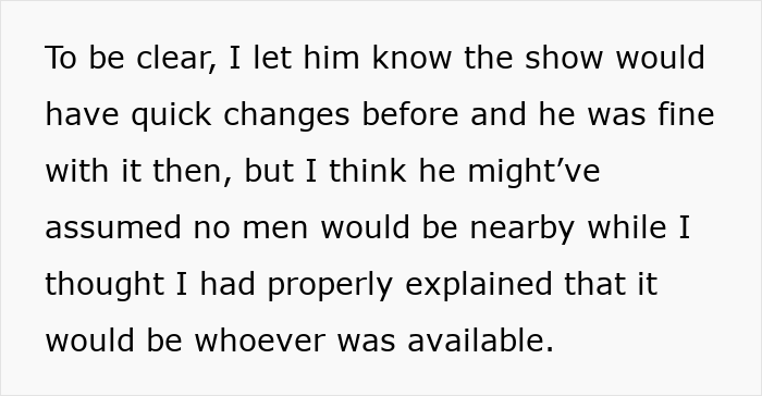 Text excerpt discussing quick change of boyfriends and actress girlfriend changing in front of other men.