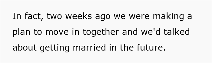 Text excerpt discussing plans to move in together and future marriage amid boyfriend breakup and new grandma drama.
