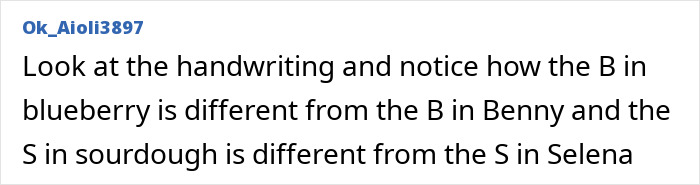 Comment highlighting handwriting differences related to Taylor Swift and Selena Gomez in a discussion about a gift backlash.