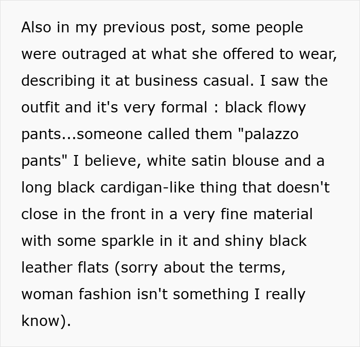 Text post discussing a formal outfit choice as a reason a guy can't handle his girlfriend refusing dresses.
