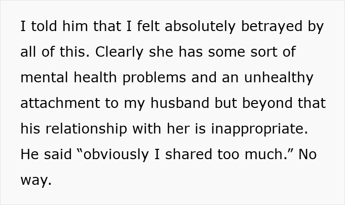 Text showing a wife feeling betrayed and disgusted by her husband’s controversial baby-making plan involving a friend.