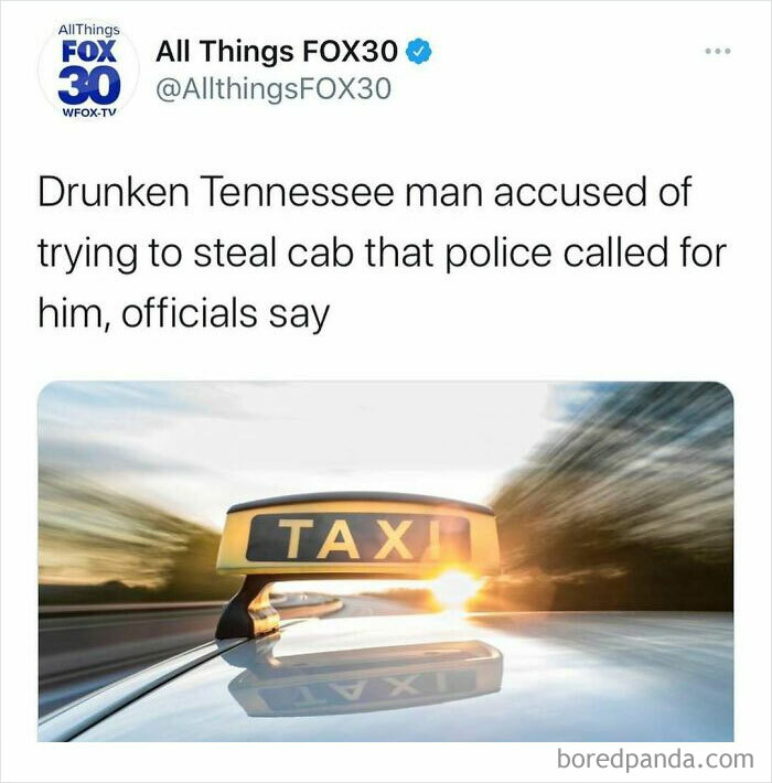 Taxi sign on a moving vehicle at sunset illustrating unhinged news headlines that can only happen in America.