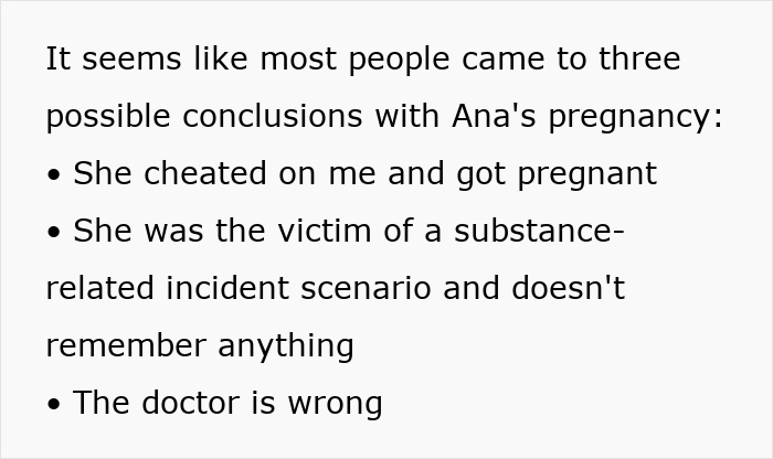 Alt text: text listing possible reasons for confusion in a lesbian couple about a partner's pregnancy situation