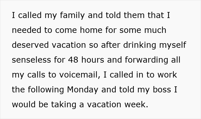 Text on white background describing an employee planning a vacation after delivering record results and facing excuses instead of a bonus.