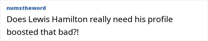 Person named numstheword posing a question about Lewis Hamilton's profile boost in a plain text post.