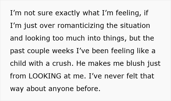 Alt text: Woman expresses feelings of a crush and blushes after marrying high school bestie, enjoying his cheeky surprises and tax perks