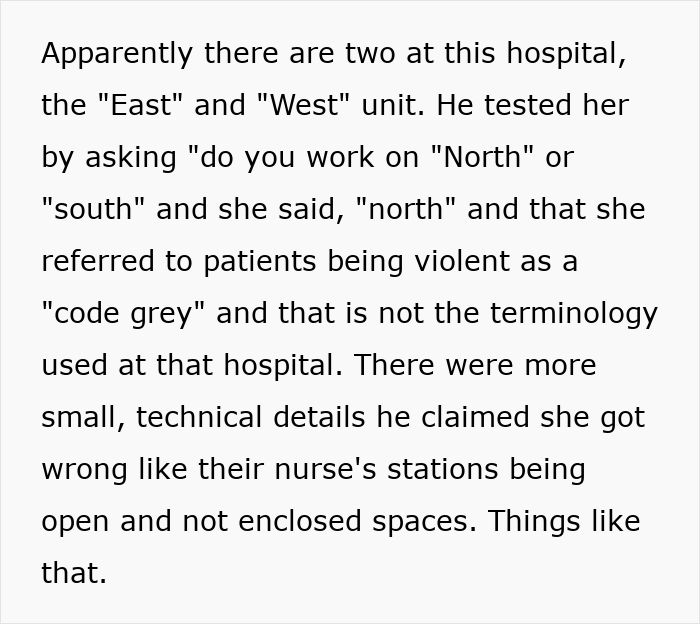 Alt text: Text describing inconsistencies in psychiatric nurse knowledge raising suspicion of psychiatric patient identity.