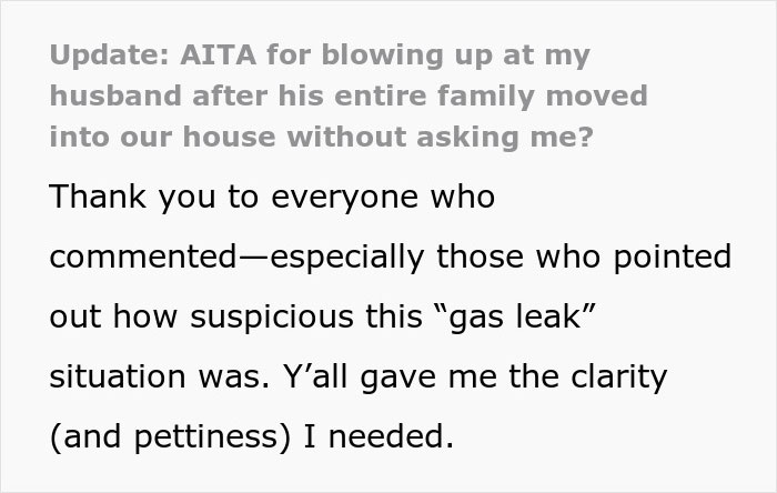 Text excerpt discussing a man kicking his family out after his wife discovers the real reason they needed to move in.