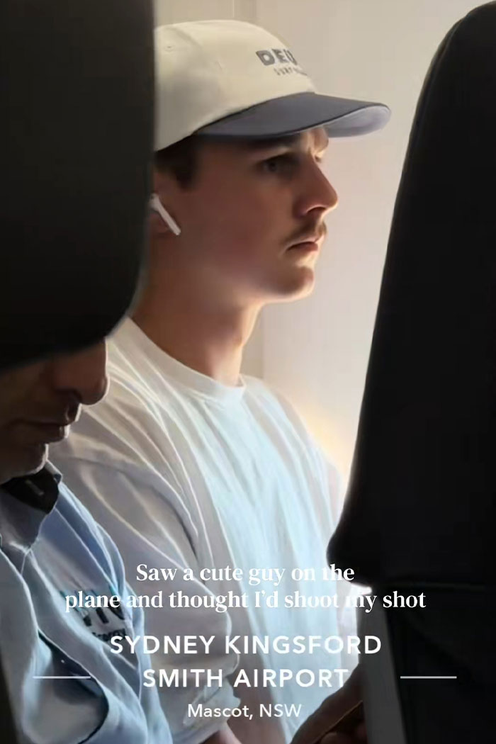 Young man wearing a cap and earbud on a flight, featured in story about Australian woman love note to cute guy viral. Young man wearing a cap and earbud on a flight, featured in story about Australian woman love note to cute guy viral.