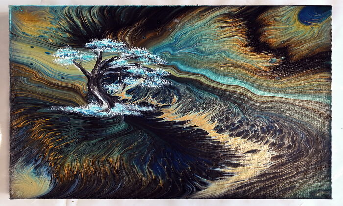 When One Little Spot On Acrylic Pour Painting Bothers You, You Paint A Tree