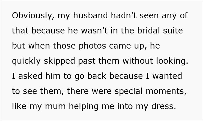 Text showing a wife hurt about her husband&rsquo;s reaction to her wedding look, discussing special moments with her mom.