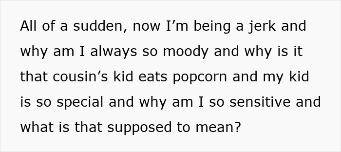 Text excerpt showing a family dinner conversation about rude behavior and emotional sensitivity during the meal.