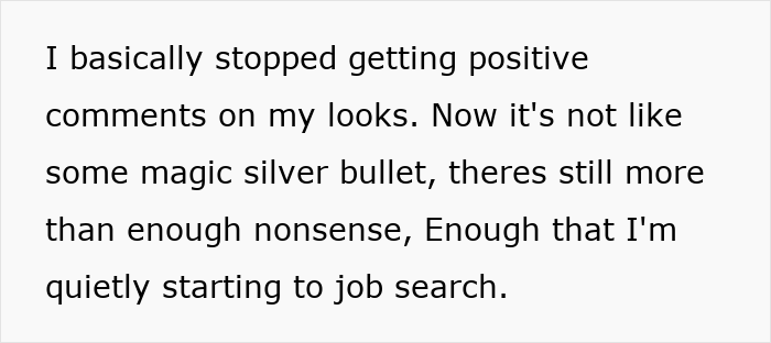 Text image displaying a woman explaining how frumpy clothes affect professional perception and serve as a shield from harassment.