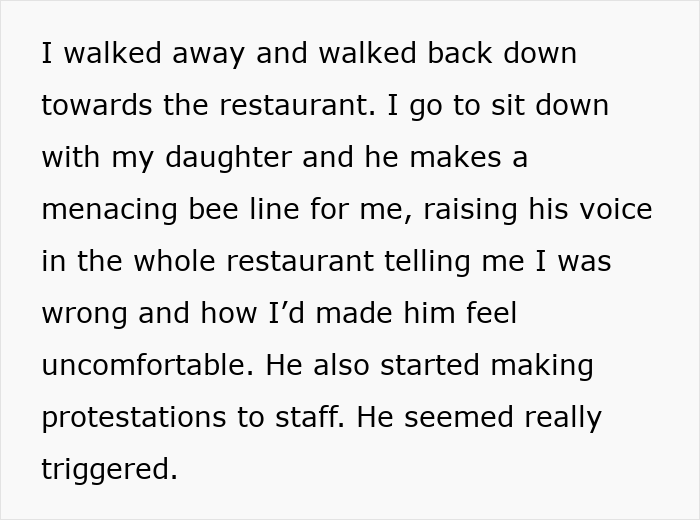 Text excerpt describing a heated confrontation after a random guy reacts strongly to a dad bringing his toddler daughter inside a men's toilet.