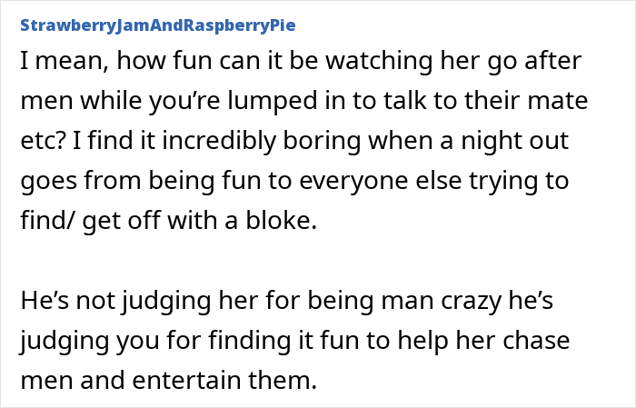 Alt text:
Text discussing a lady who loves to play wing woman for her man-crazy friend, facing heat from hubby and sister.