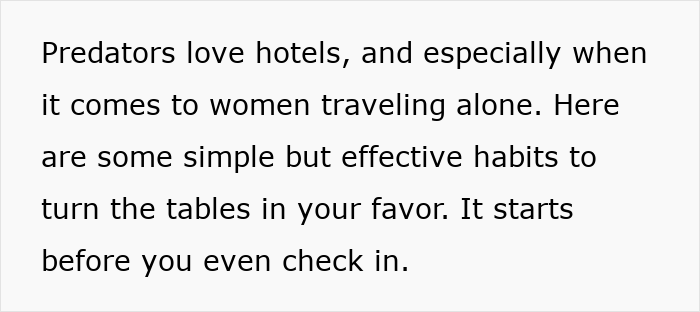 Text slide explaining safety tips for women traveling alone, focusing on habits to improve personal security.