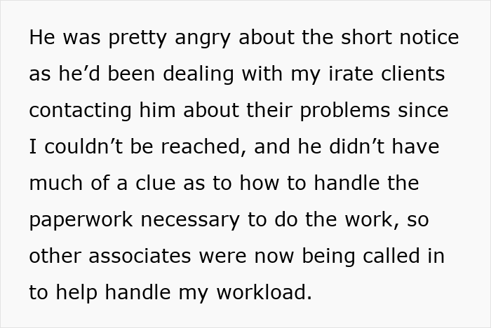 Text excerpt showing frustration as top employee handles irate clients and workload with no bonus, planning exit strategy.