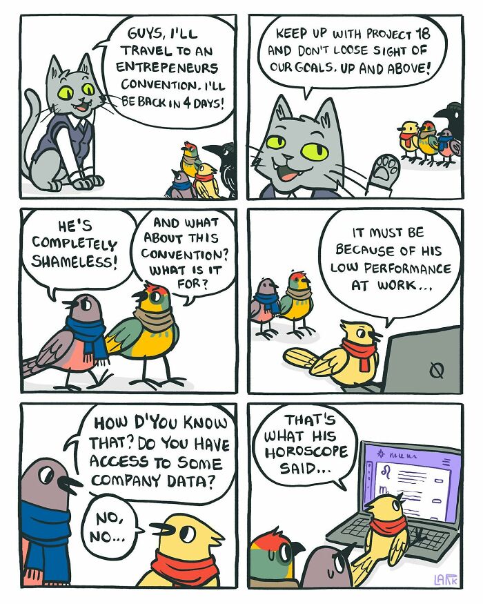 The Bird Office Saga Ends with 60 New Comics By Lark About Birds Working For A Boss Cat