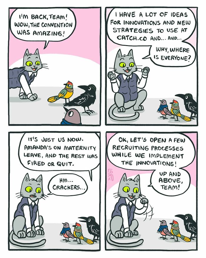 The Bird Office Saga Ends with 60 New Comics By Lark About Birds Working For A Boss Cat