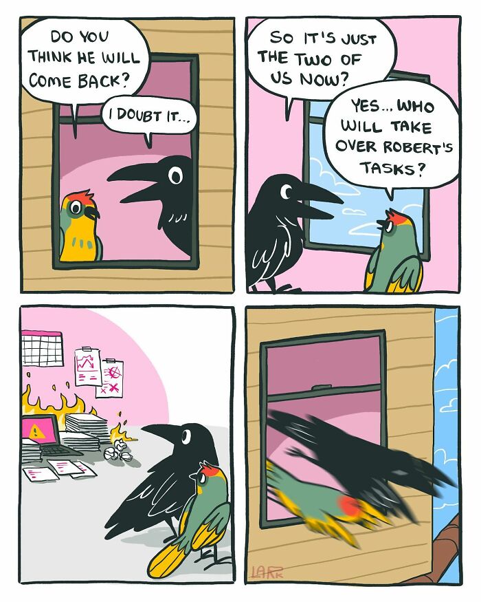 The Bird Office Saga Ends with 60 New Comics By Lark About Birds Working For A Boss Cat