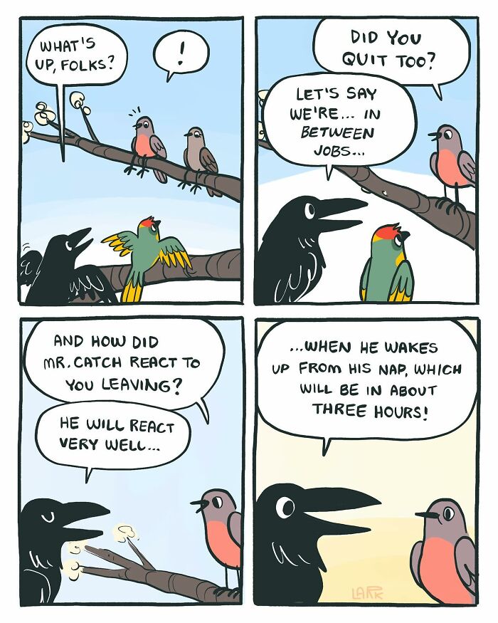 The Bird Office Saga Ends with 60 New Comics By Lark About Birds Working For A Boss Cat