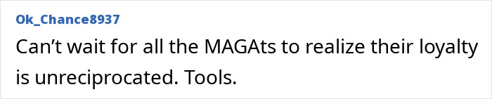 Text post by user Ok_Chance8937 criticizing MAGA supporters' loyalty, mentioning MAGA influencer detained by ICE.