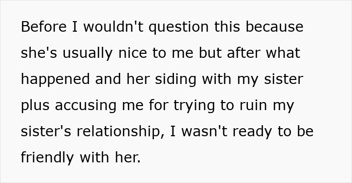 Text excerpt showing a confession about a younger sister causing trouble and tension in family relationships.