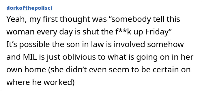 Text message conversation screenshot showing a comment about a possible son-in-law involvement in Nancy Guthrie's kidnapping case.