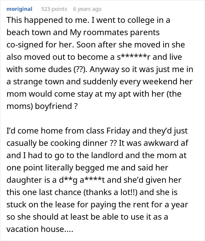 Woman shocked as roommate&rsquo;s parents use spare key to enter and act like babysitters in shared apartment.