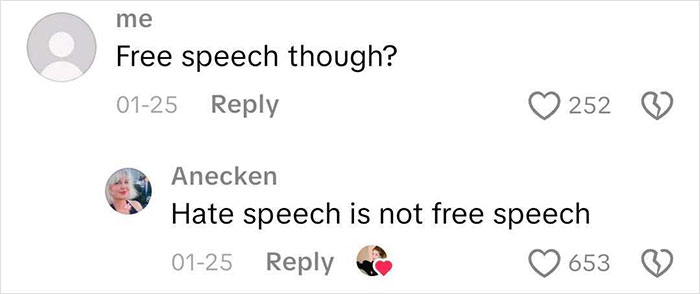 Screenshot of an online discussion highlighting hate speech in incel forums debated as free speech.