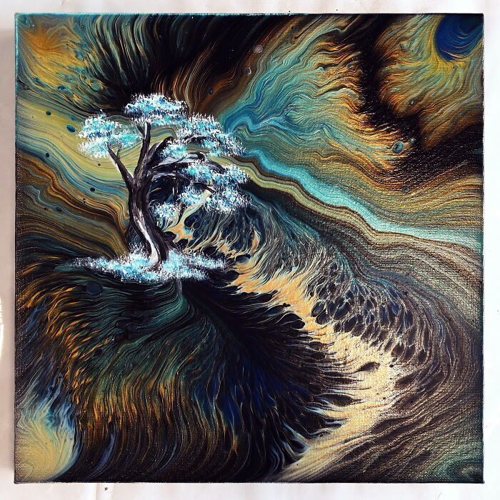 When One Little Spot On Acrylic Pour Painting Bothers You, You Paint A Tree