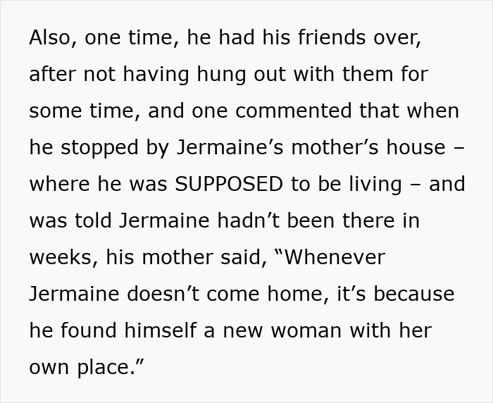 Text excerpt about a cheater with 9 kids and multiple baby mamas, involving his child-free ex who laughs at him.