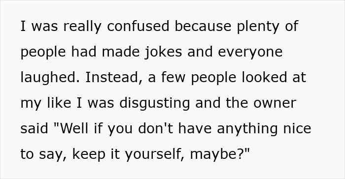 Alt text: Excerpt showing text about confusion and judgment over a crude drawing leading to a firing and a tragic backstory.