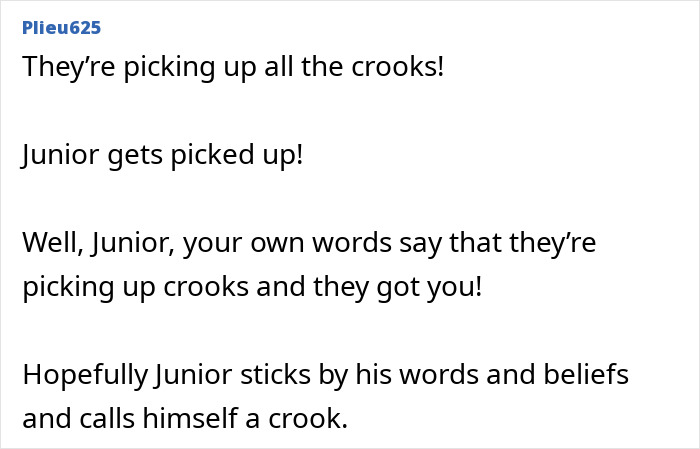 Screenshot of a comment referencing crooks and deportation related to MAGA influencer detained by ICE.