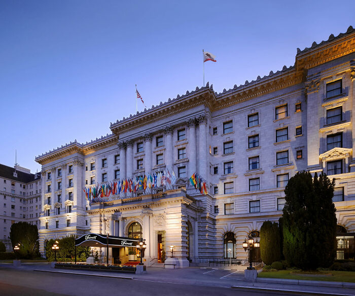 Luxury hotel exterior at dusk related to Tommy Lee Jones&rsquo; daughter&rsquo;s cause of passing revealed after her body found.