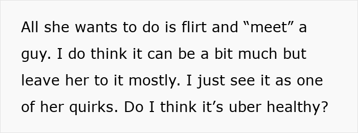 Text discussing a lady who loves to play wing woman for her man-crazy friend, facing heat from her husband and sister.