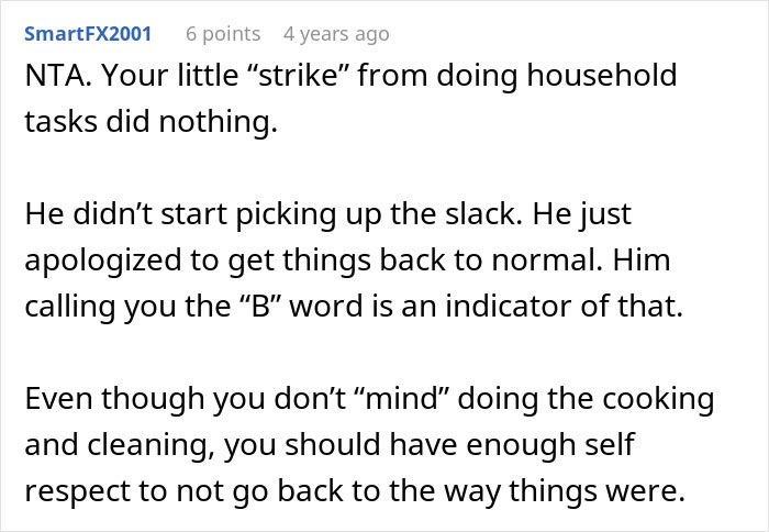 Screenshot of an online comment discussing complaints about paying the price and eating fast food while wife works longer shifts.