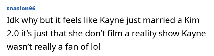 Text post from user tnation96 with commentary about Kanye, mentioning marriage and reality shows, related to Bianca Censori bold outfits and Venice incident.