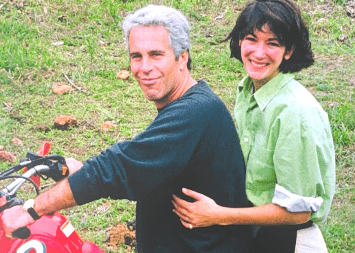 Ghislaine Maxwell and Jeffrey Epstein outdoors, internet users question Ghislaine Maxwell&rsquo;s prison appearance in viral theory.