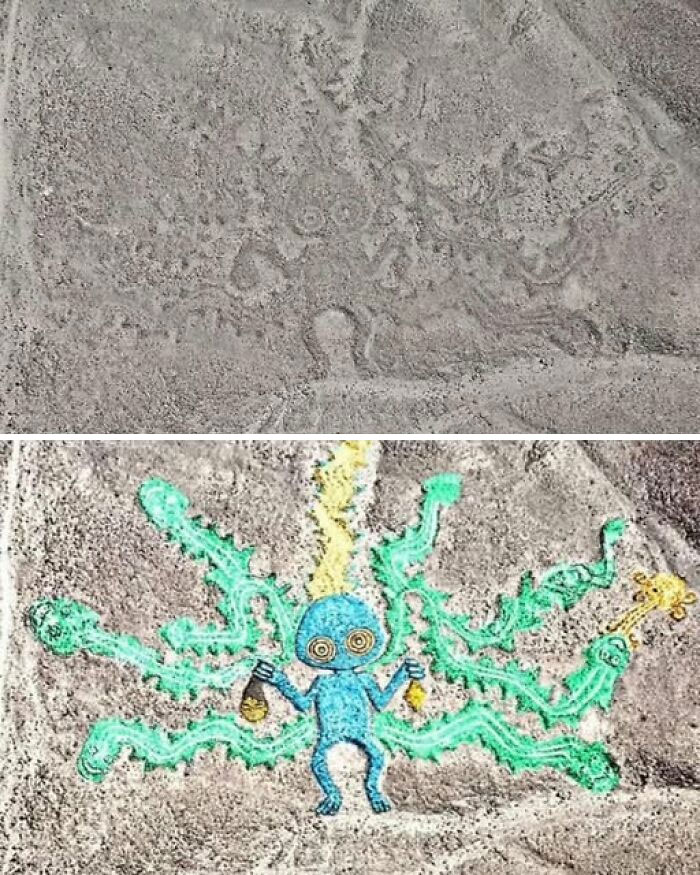 Ancient petroglyph of an octopus-like figure with tentacles, a fascinating historical artifact from the museum of artifacts.