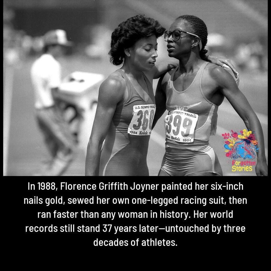 Two female athletes embracing during a 1984 Olympic trials race, highlighting forgotten stories in sports history.
